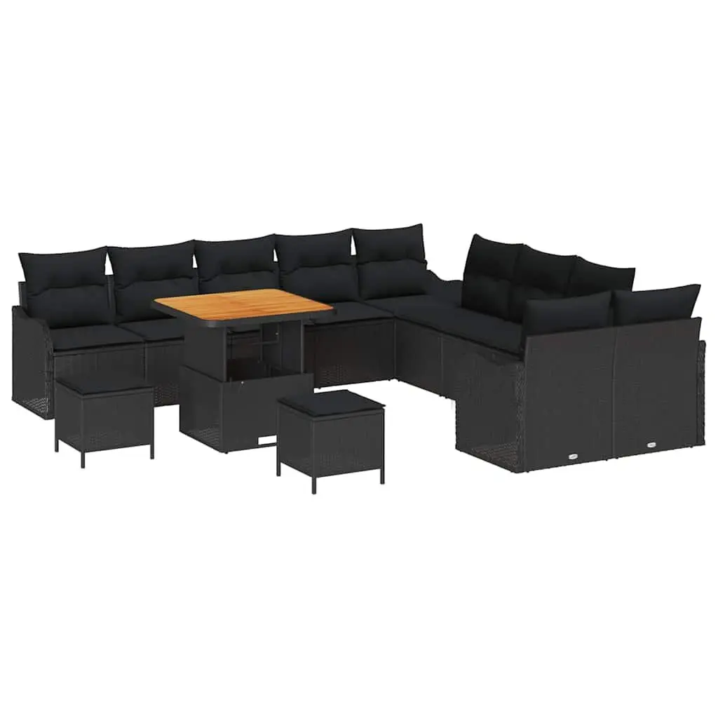 Outdoor Garden Sofa Set Poly Rattan Powder-coated Steel 13 Pieces Black