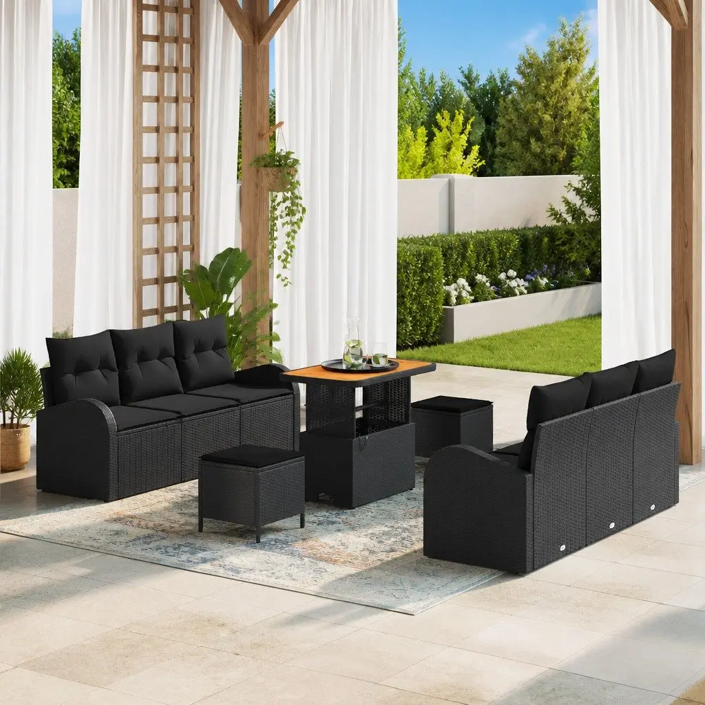 Outdoor Garden Sofa Set Poly Rattan 9 Piece Modular Lounge Black