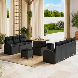 Outdoor Garden Sofa Set with Storage Compartments Black Modular Lounger Seating