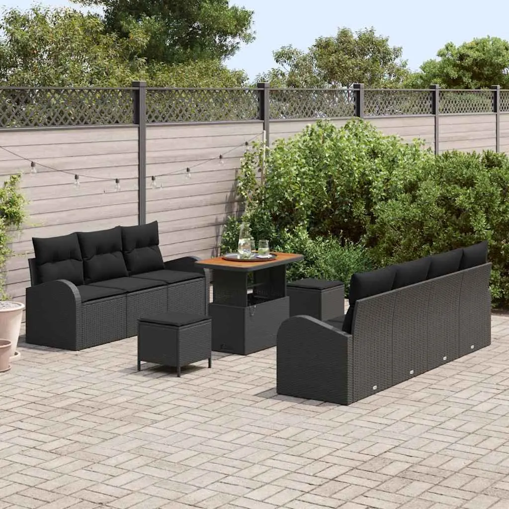 Outdoor Garden Sofa Set 10 Pcs Modular Poly Rattan Lounger with Storage Black
