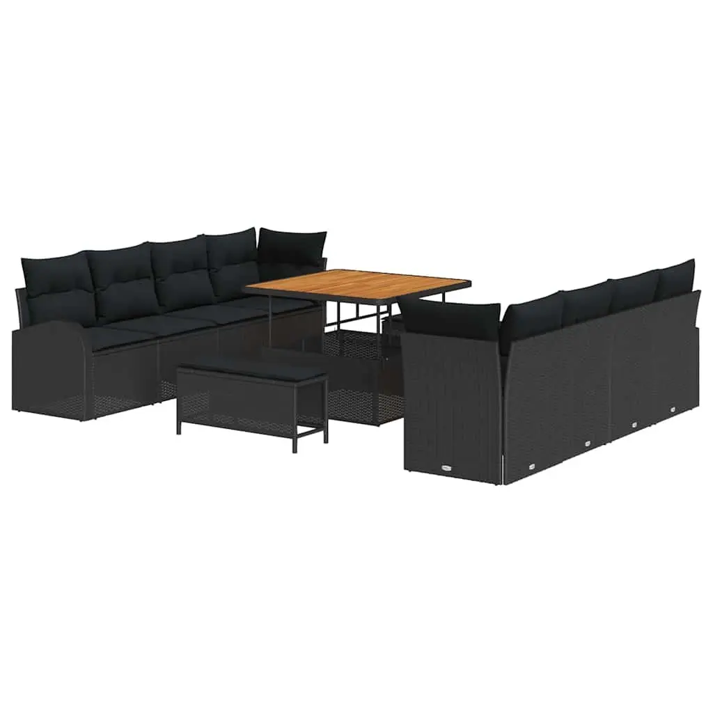Outdoor Garden Sofa Set 11 Pieces Black Poly Rattan Patio Seating with Storage