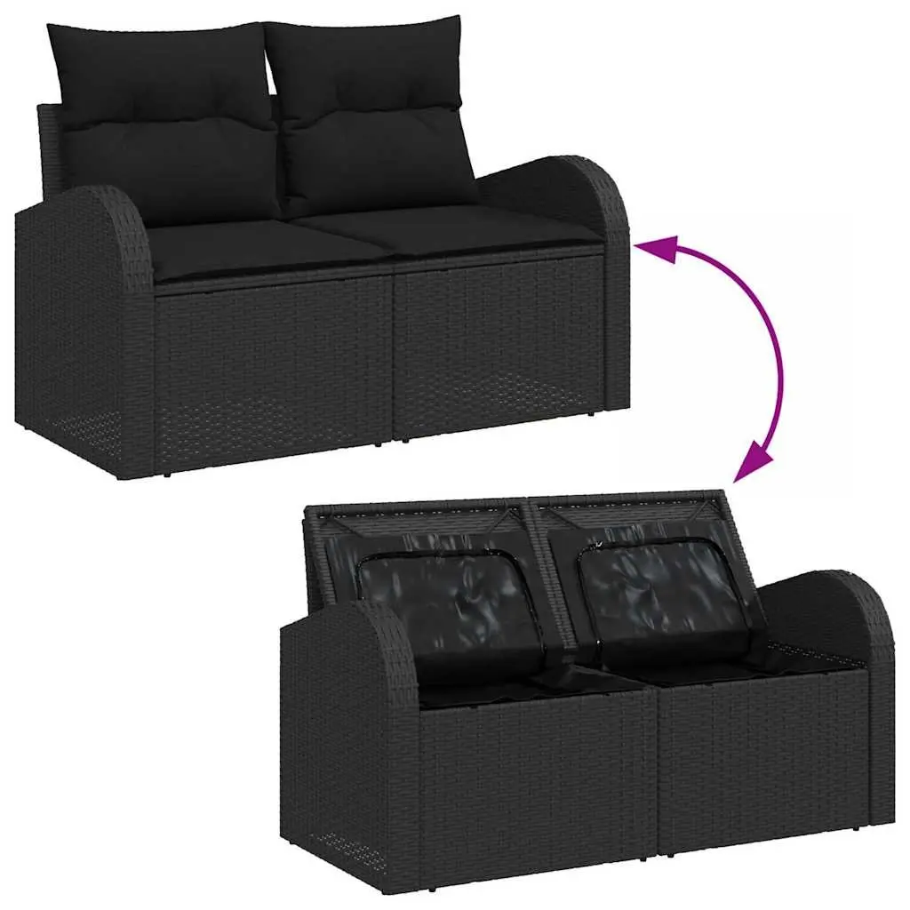 Outdoor Garden Sofa Set 11 Pieces Black Poly Rattan Patio Seating with Storage