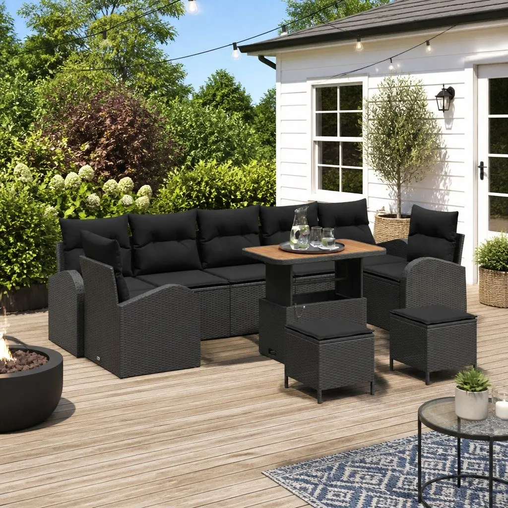 Modular Garden Sofa Set 10 Pieces Black Poly Rattan Seating with Storage