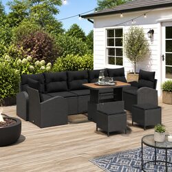 Outdoor Garden Sofa Set 10 Pcs Modular Rattan Seating with Storage Black