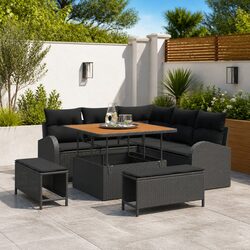 Garden Sofa Set Modular Outdoor Seating 8 Piece Black with Storage Cushions