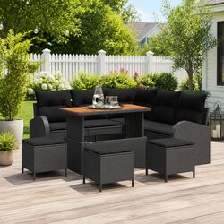 Outdoor Garden Sofa Set 9 pcs Modular Black with Cushion Storage Seating