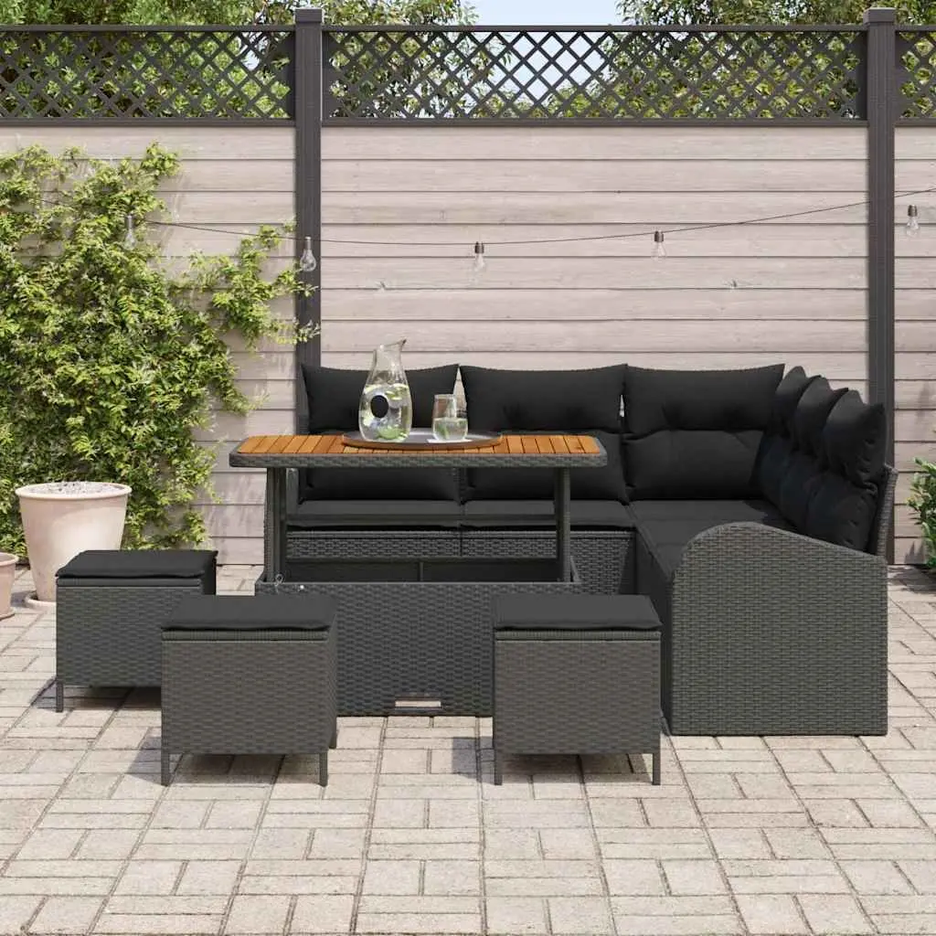 Outdoor Garden Sofa Set 9 pcs Modular Black with Cushion Storage Seating
