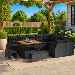 Outdoor Garden Sofa Set 12pcs Black Poly Rattan Modular Seating with Storage