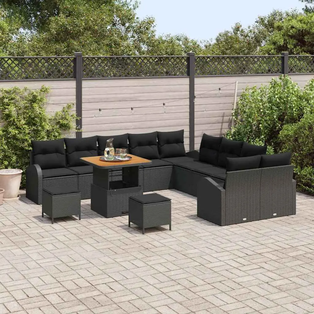 Garden Sofa Set 13 Pieces Outdoor Furniture with Storage Cushioned Black