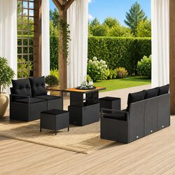 Outdoor Garden Sofa Set 8 Piece Modular Black Rattan Seating with Storage