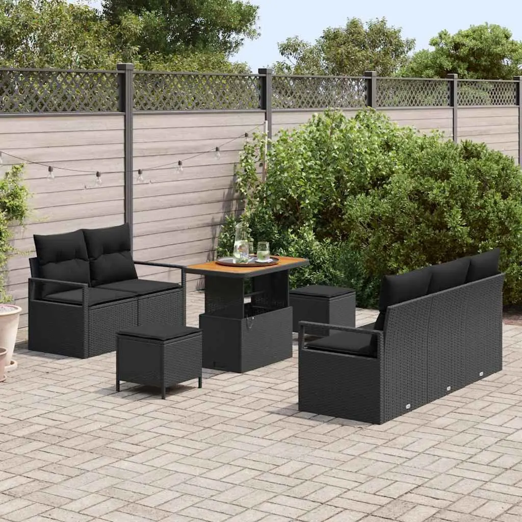 Outdoor Garden Sofa Set 8 Piece Modular Black Rattan Seating with Storage