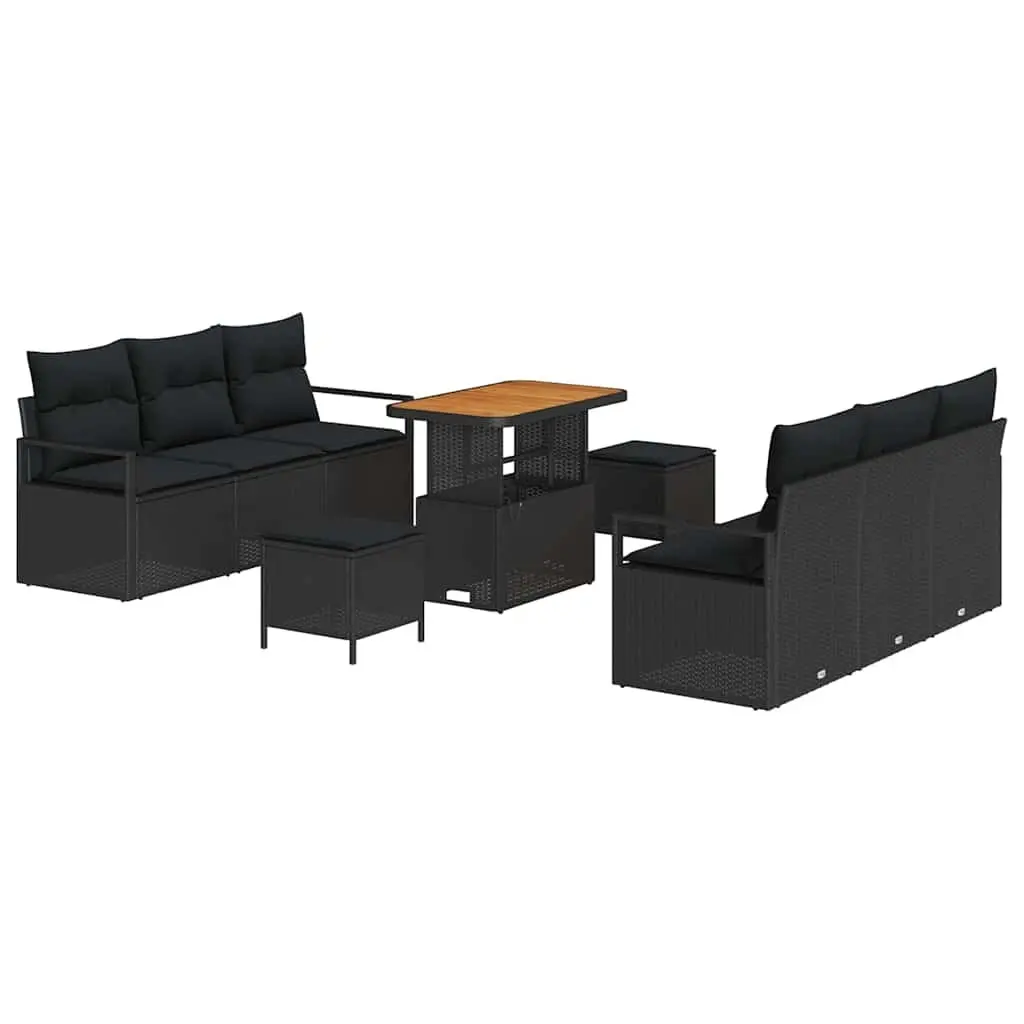 9PieceModularPatioFurnitureOutdoorGardenSofaSetPolyRattanBlackWithStorageCushionsRemovableWaterproofBags