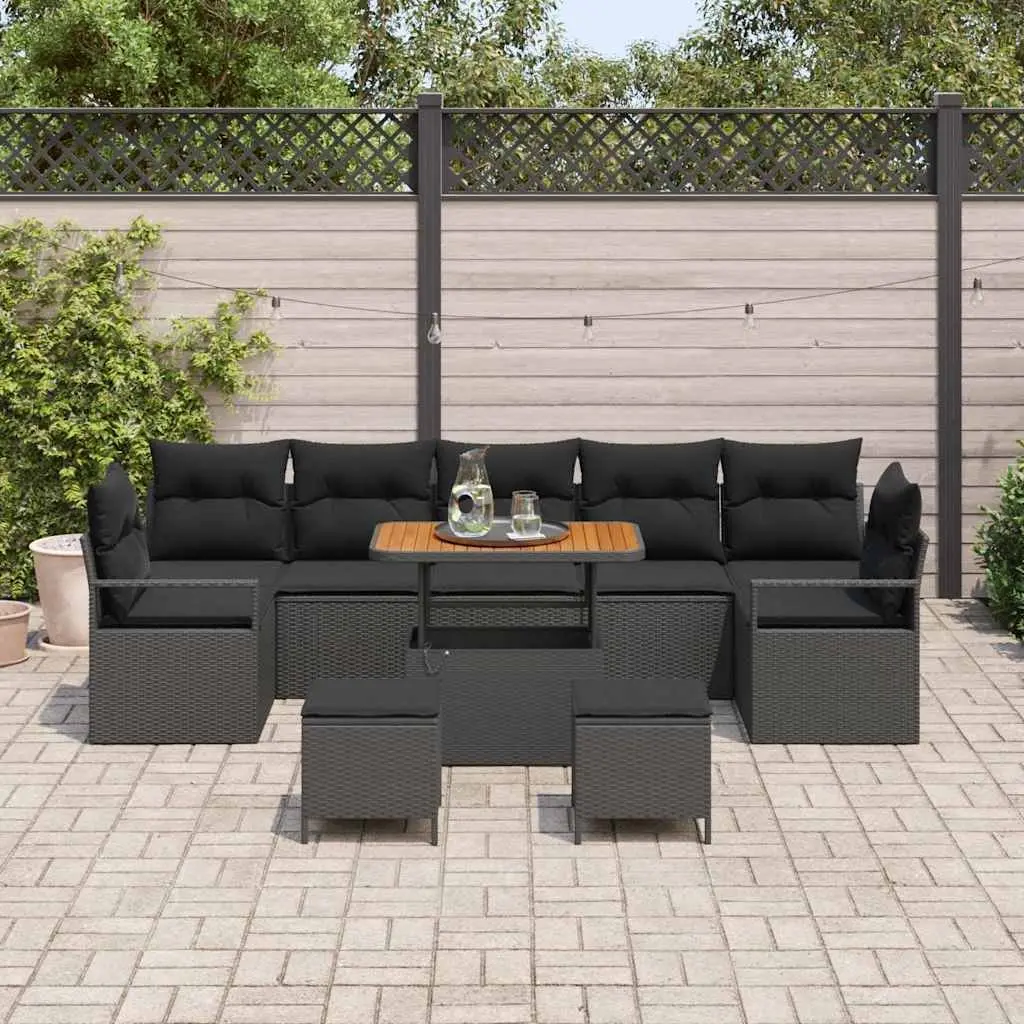 Outdoor Sofa Set 10-Piece Black Garden Furniture Reclining Seating with Storage