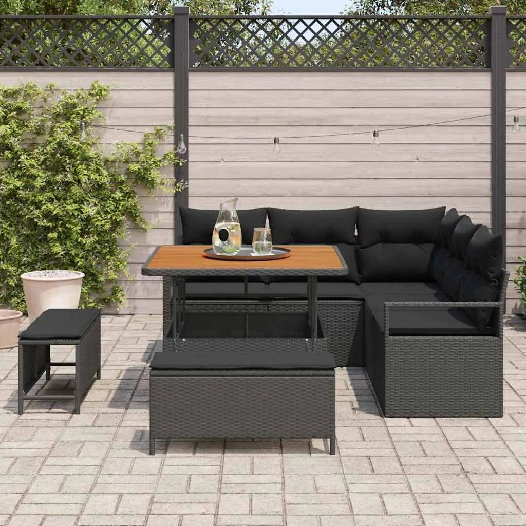 Outdoor Garden Sofa Set 8 Piece Modular Seating with Storage Black Furniture