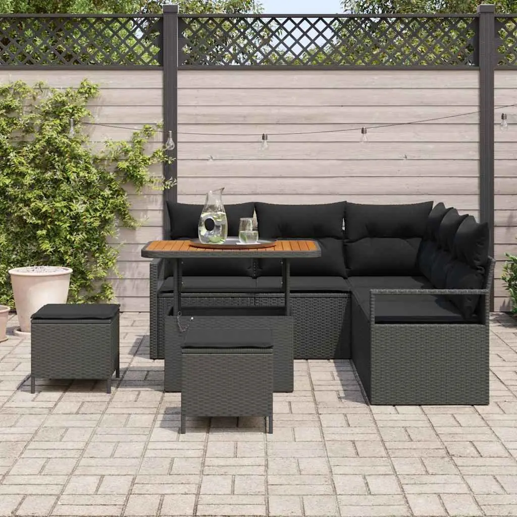 Modular Outdoor Garden Sofa Set Poly Rattan Black 8 Piece with Storage