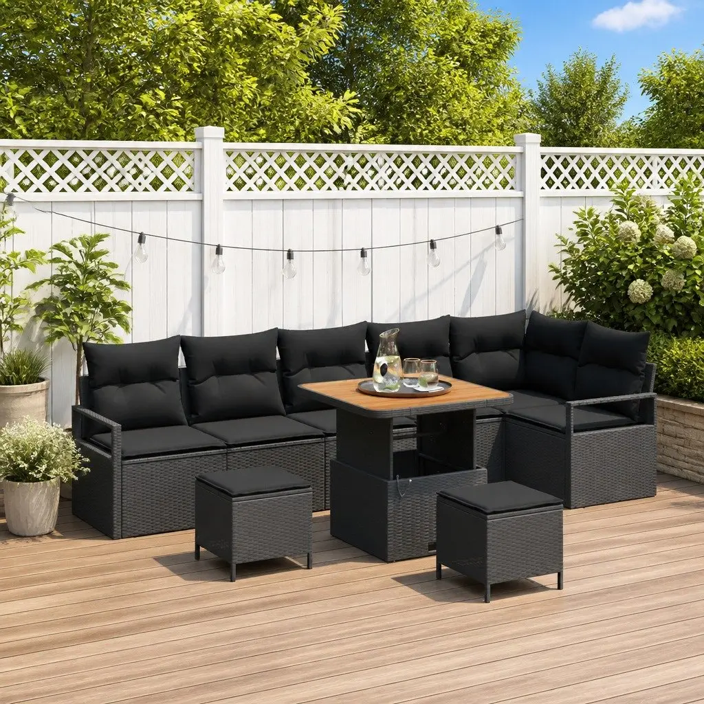 Outdoor Sofa Set Modular Poly Rattan 9 Piece Black