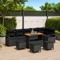 Outdoor Rattan Garden Sofa Set with Storage Cushions Modular Seating Black 10pc