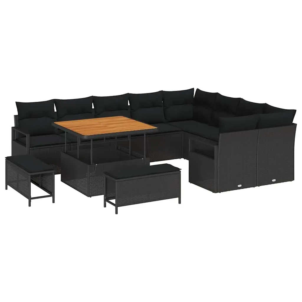 Outdoor Sofa Set Poly Rattan 12 Piece Black with Storage Cushions