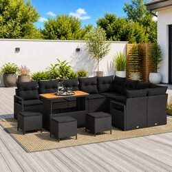 Outdoor Garden Sofa Set with Storage 13pc Sectional Seating Black Poly Rattan