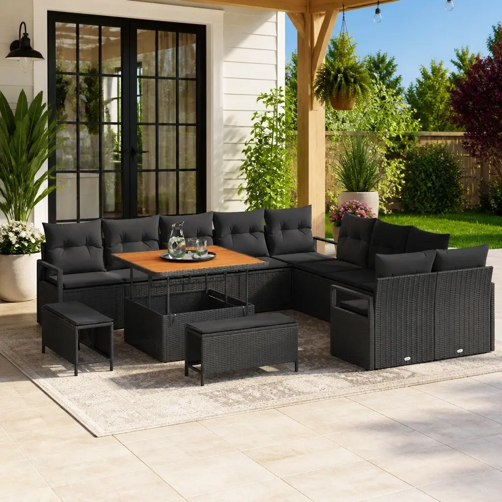 Outdoor Garden Sofa Set with Storage 13 Pieces Black Patio Seating Furniture