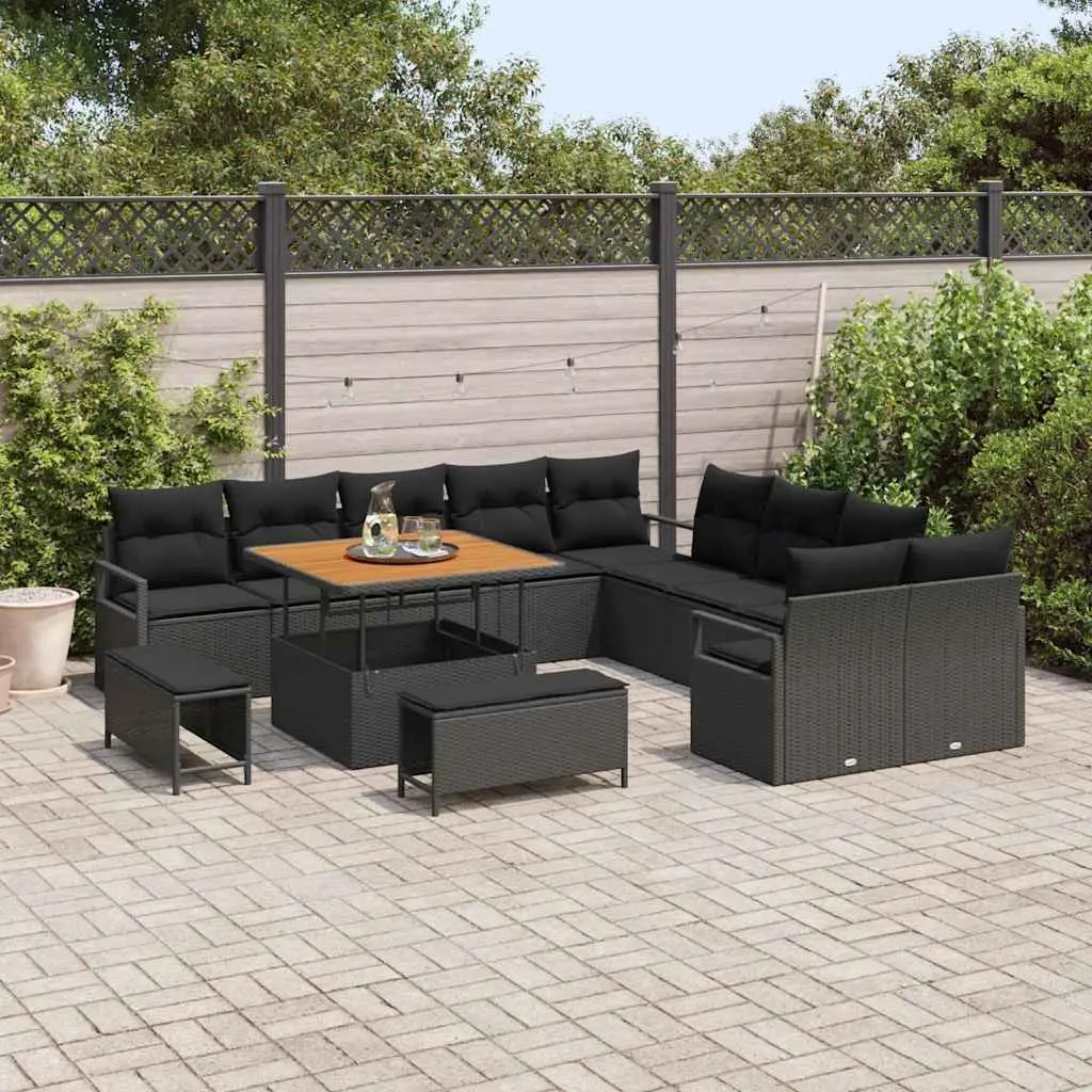 Outdoor Garden Sofa Set with Storage 13 Pieces Black Patio Seating Furniture