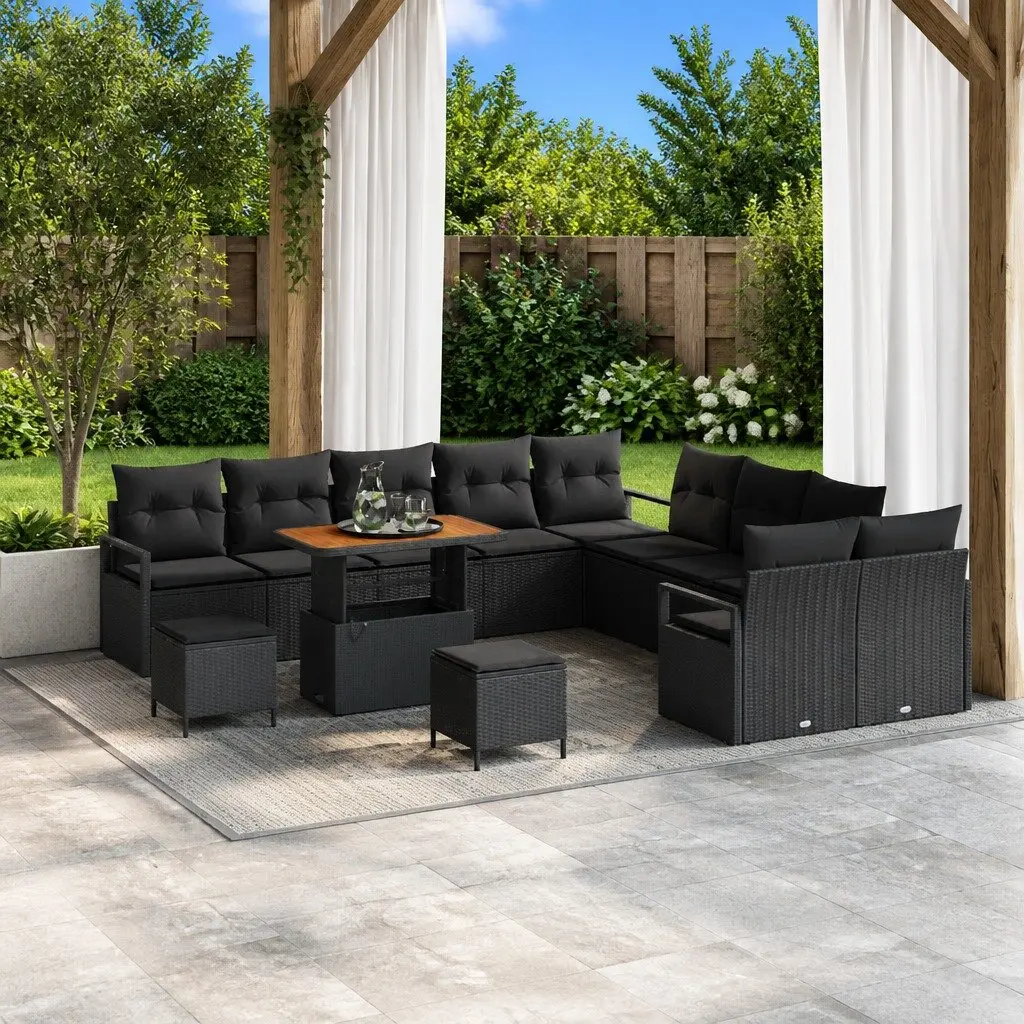 Outdoor Garden Sofa Set with Storage 13 Pieces Black Patio Rattan Furniture