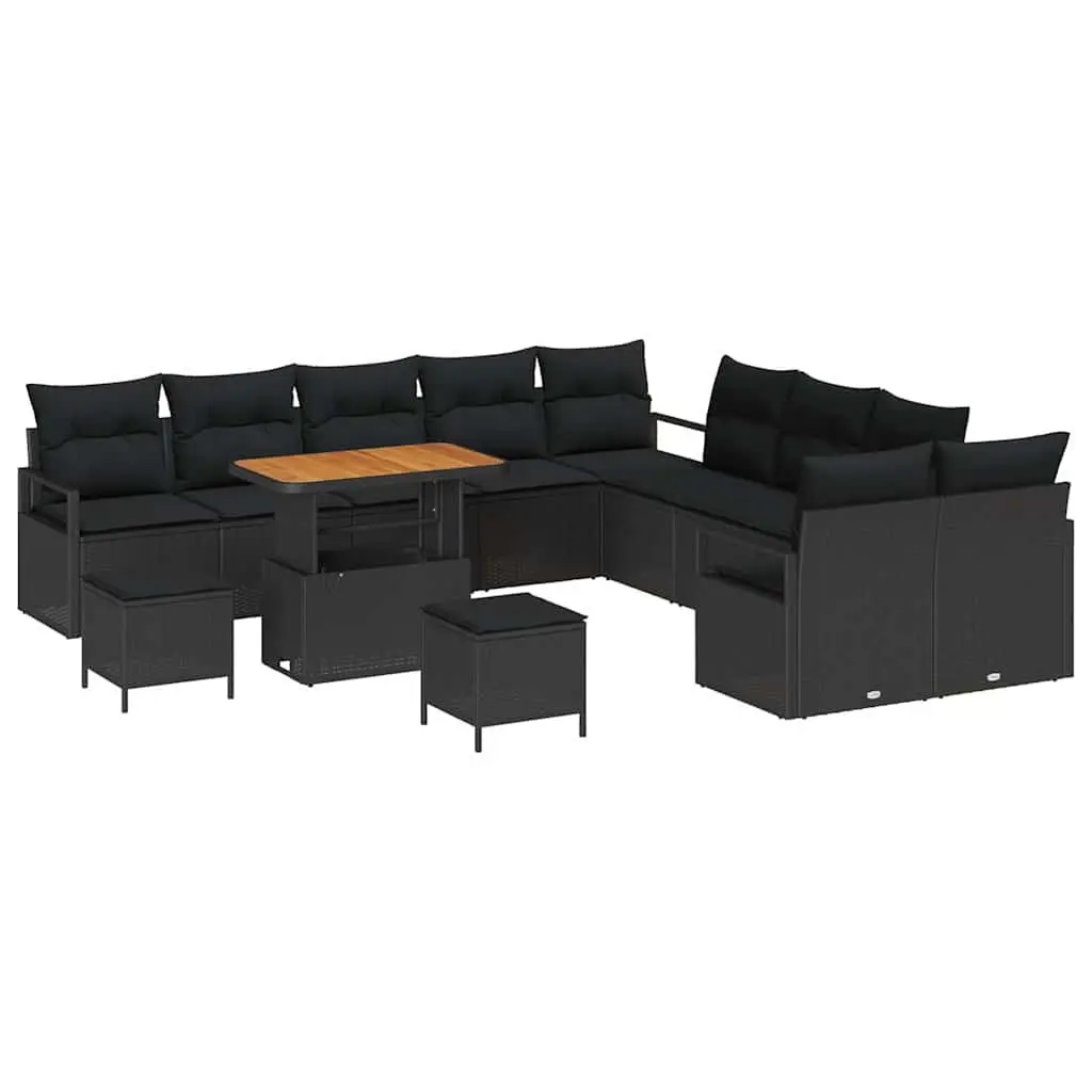 Outdoor Garden Sofa Set with Storage 13 Pieces Black Patio Rattan Furniture