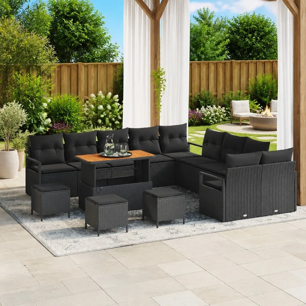 Outdoor Garden Sofa Set 14 pcs Black Poly Rattan Furniture with Storage Cushions