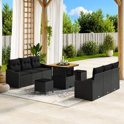 Outdoor Garden Sofa Set 9 Pieces Modular Black Rattan Seating with Storage
