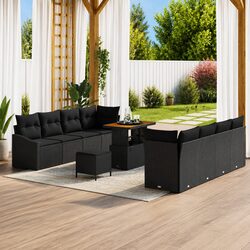 Outdoor Garden Sofa Set 11 pcs Black Poly Rattan Patio Seating with Storage
