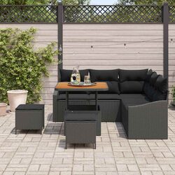 Practical 8-Piece Black Outdoor Garden Sofa Set