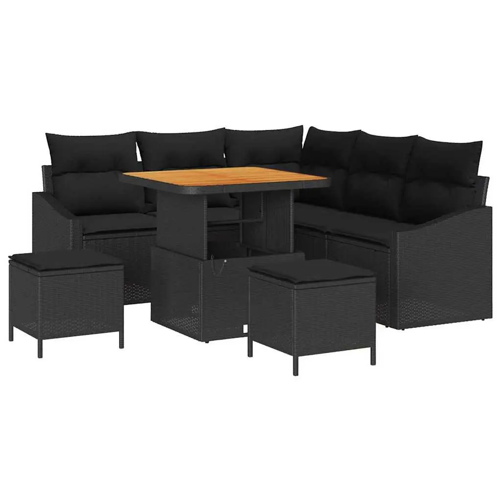 8-Piece Black Outdoor Garden Sofa Set