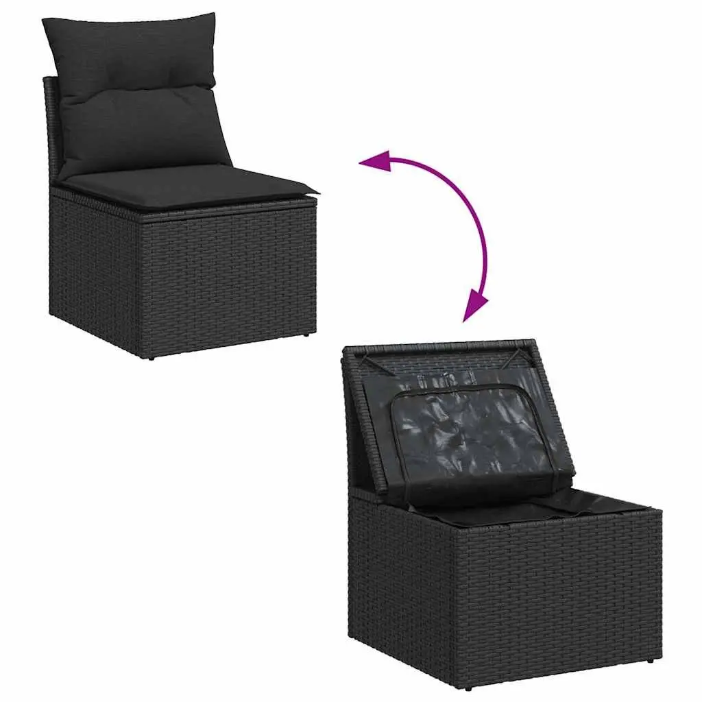 Modular Outdoor Sofa Set Black Poly Rattan 12 Piece Furniture for Garden and Patio