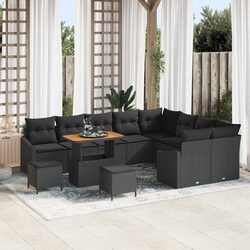 Outdoor Garden Sofa Set Modular Black Poly Rattan Sectional Lounge with Cushions