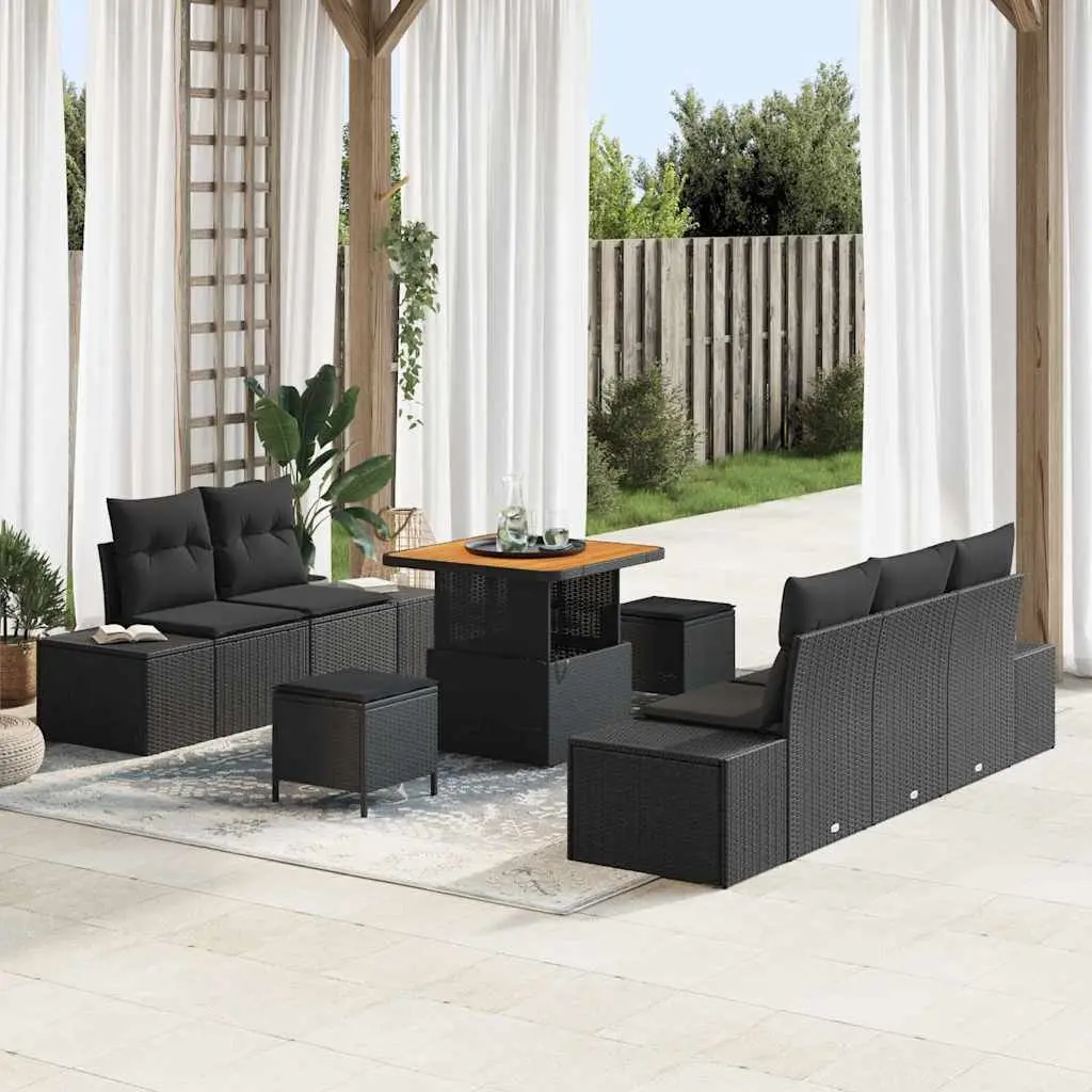 Outdoor Garden Sofa Set Poly Rattan 8 Pieces Black with Cushions