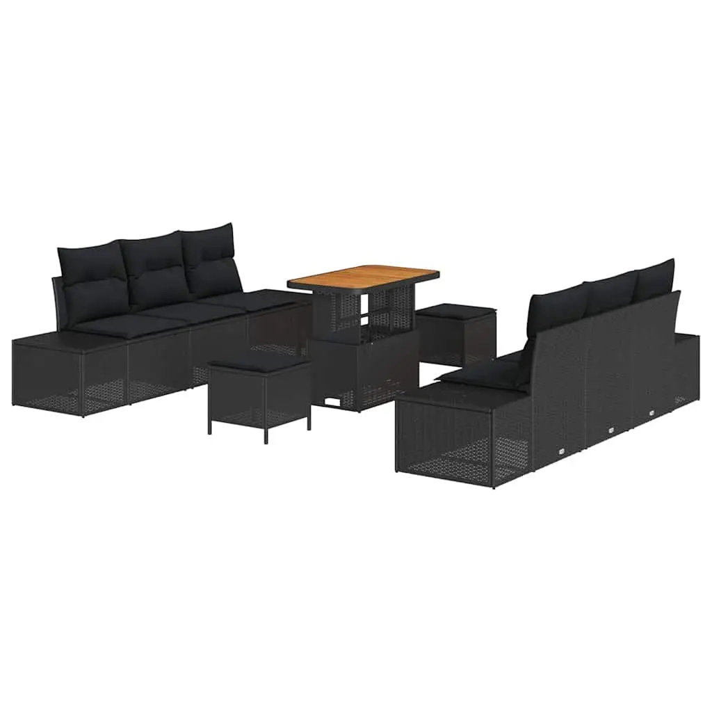 Outdoor Garden Sofa Set 9 Piece Black Poly Rattan with Storage and Cushions