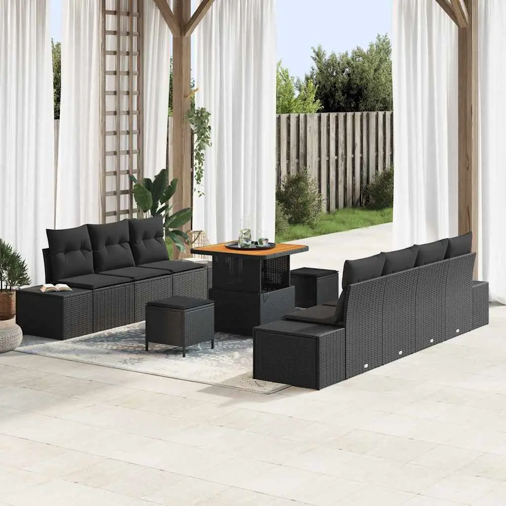 Outdoor Garden Sofa Set 10 Piece Modular Patio Furniture Black Poly Rattan
