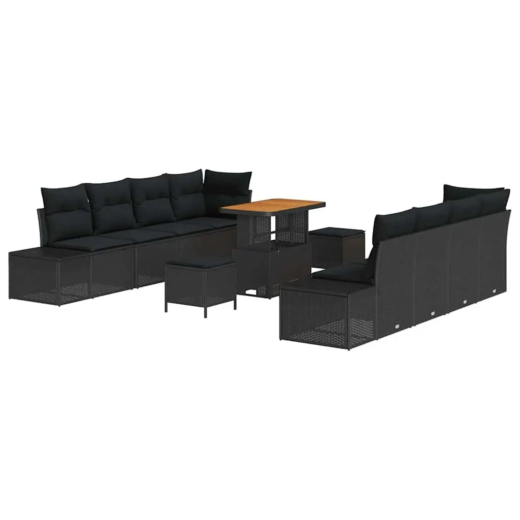 Outdoor Garden Sofa Set Poly Rattan Black Modular Patio Seating with Cushions
