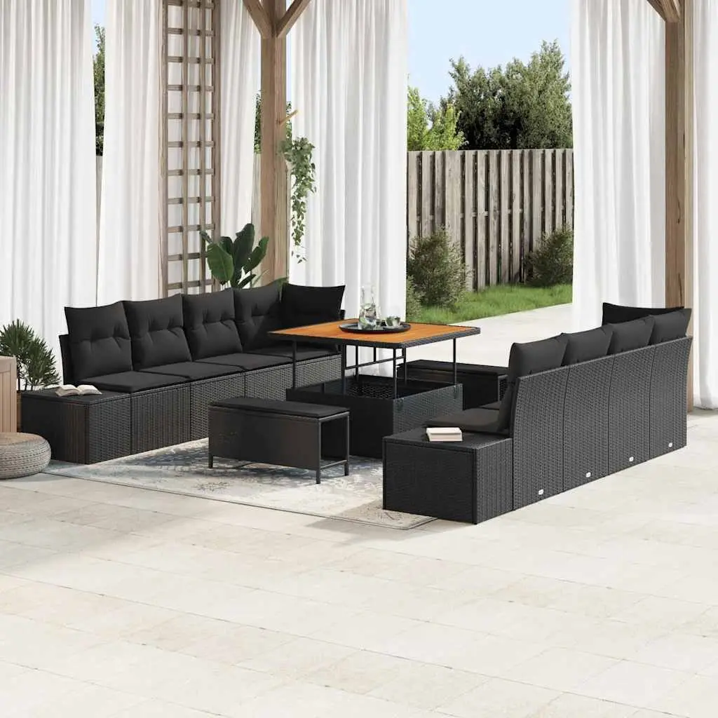 Outdoor Garden Sofa Set Modular Poly Rattan Black with Storage