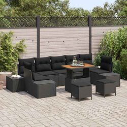 Garden Sofa Set 10 Pieces Modular Outdoor Seating Black Poly Rattan with Storage