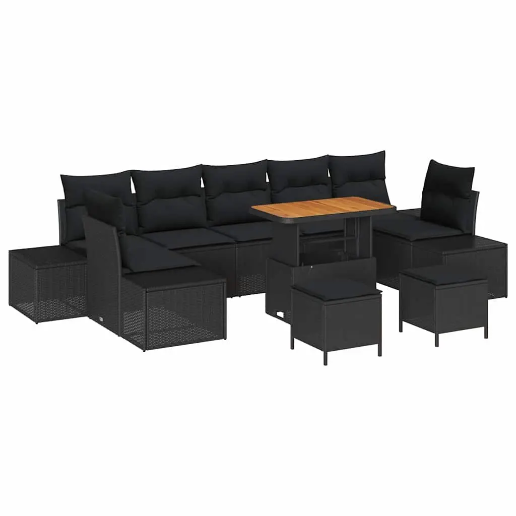 Garden Sofa Set 10 Pieces Modular Outdoor Seating Black Poly Rattan with Storage