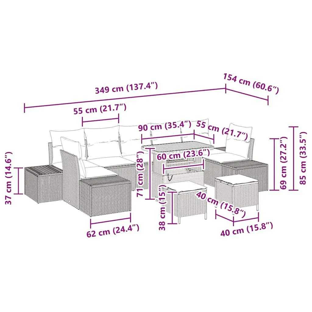 Garden Sofa Set 10 Pieces Modular Outdoor Seating Black Poly Rattan with Storage