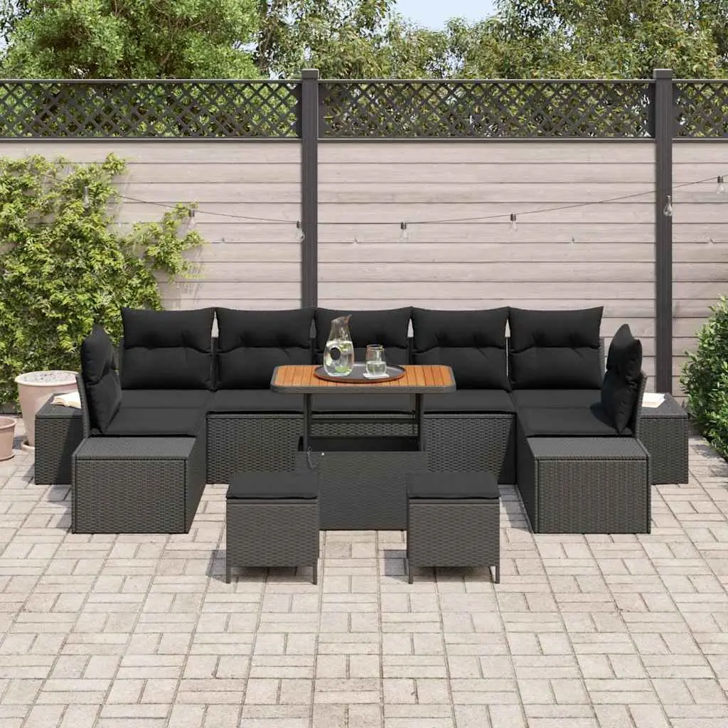 Garden Sofa Set 10 Pieces Modular Outdoor Seating Black Poly Rattan with Storage
