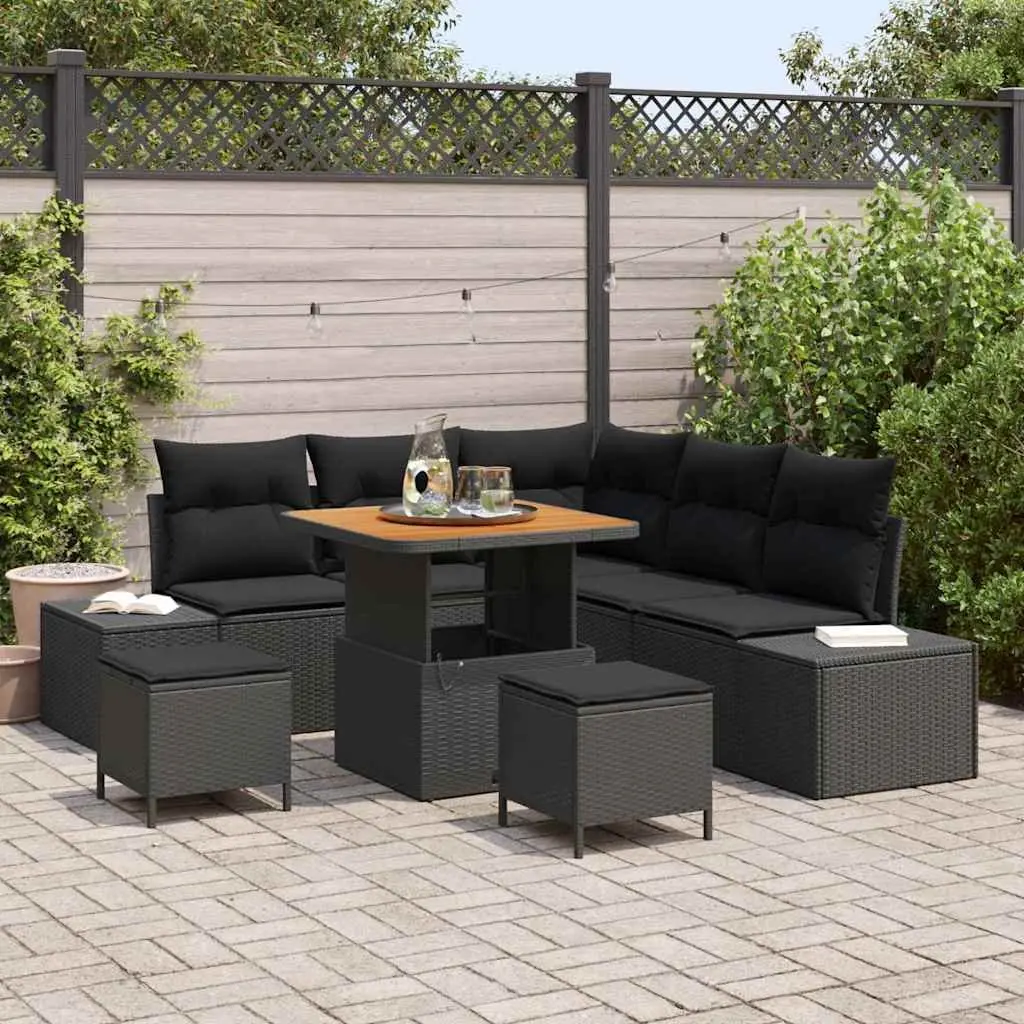 Outdoor Sofa Set Poly Rattan Modular 8 Piece Black