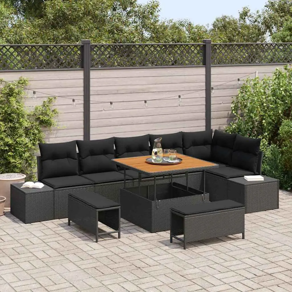 9 Piece Outdoor Garden Sofa Set Modular Poly Rattan Lounge Seating Black