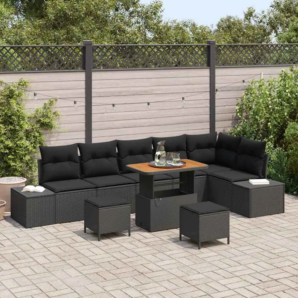 Outdoor Garden Sofa Set 9 Piece Modular Sectional Black Poly Rattan with