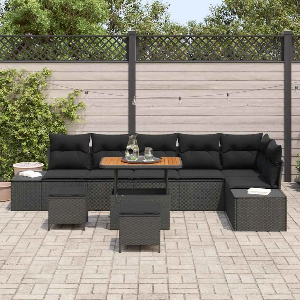 Outdoor Garden Sofa Set 9 Piece Modular Sectional Black Poly Rattan with