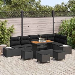 Outdoor Garden Sofa Set 10 Piece Modular Black Poly Rattan with Cushions Terrace
