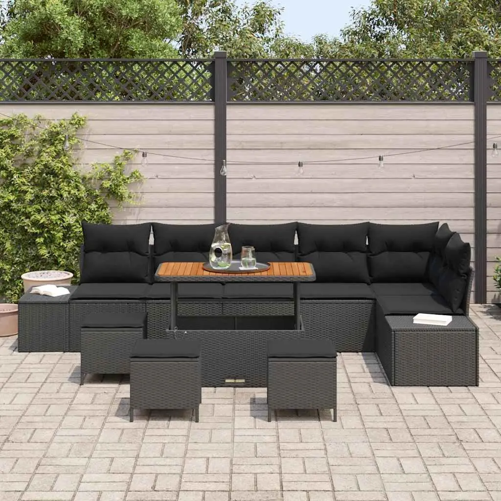 Outdoor Garden Sofa Set 10 Piece Modular Black Poly Rattan with Cushions Terrace