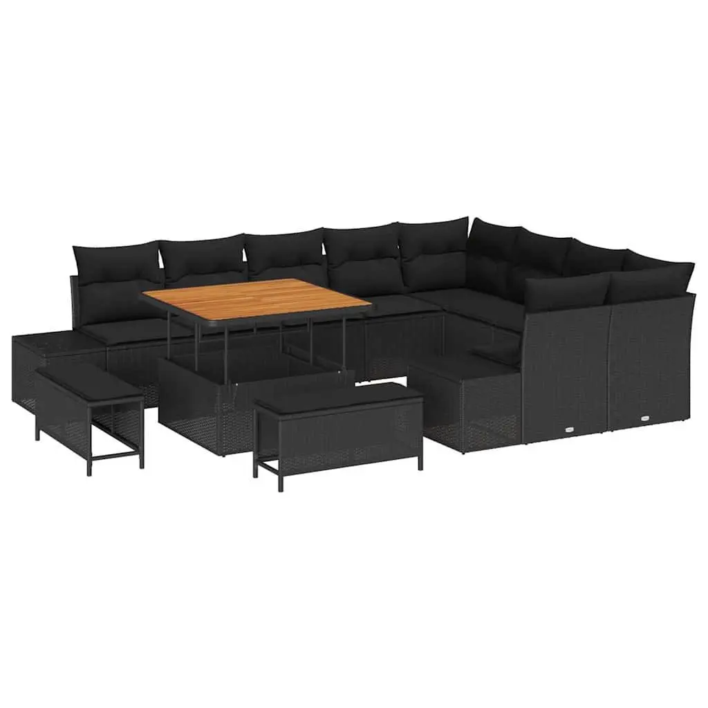 Outdoor Garden Sofa Set with Cushions 12 Pieces Black Patio Seating Modular